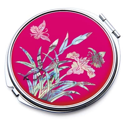 Hand Mirror Inlaid with Mother of Pearl Orchid